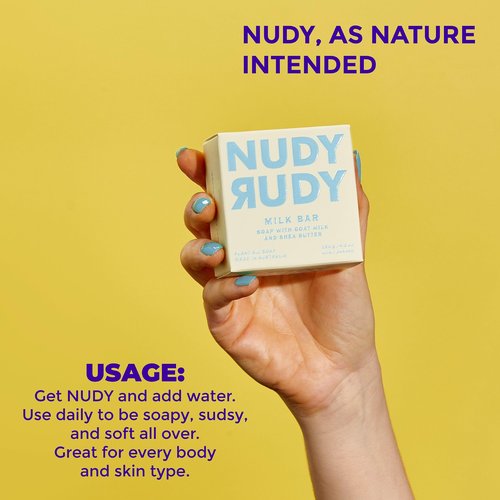 Nudy Rudy Milk Bar, Goat Milk Soap Bar Puck, Made with Organic Shea Butter, Triple Milled Bar, No Harsh Ingredients, All Skin Types, 4.2 oz, Made in Australia