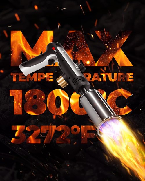 Skiennix Propane Torch Head - Culinary Blow Torch with Instant Heat & Safety Lock | Adjustable Flame for BBQ & Kitchen Use