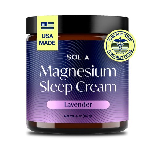 Solia Magnesium Sleep Cream, USA-Made Topical Magnesium Lotion for Sleep, Lavender Lotion for Feet Pain, Nighttime Mag Oil Body Butter, Foot Cream for Leg Cramps, Relaxing Rub for Muscle Soreness, 4oz