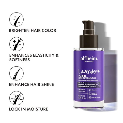 ALFHEIM Lavender+ Purple Hair Oil - Anti-Brass & Frizz Control Serum for Blonde & Color-Treated Hair - 3.38 oz / 100 ml