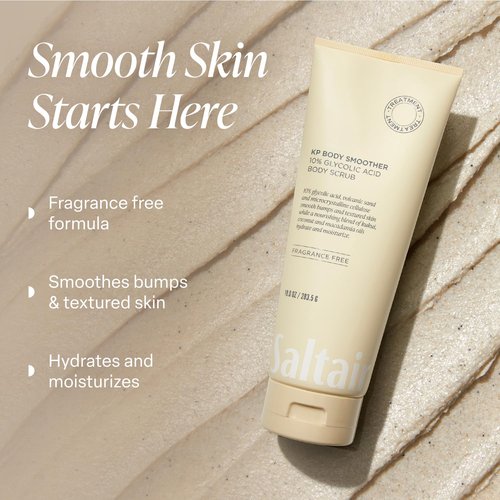 Saltair KP Body Scrub. 10% Glycolic Acid Treatment with Volcanic Sand and Plant Moisturizers. Fragrance-Free Physical Chemical Exfoliator. Exfoliating Body Scrubber for Rough Bumpy Skin, 10oz.