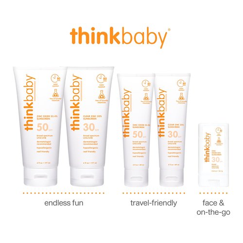 Thinkbaby Mineral Sunscreen, SPF 30 Clear Zinc Oxide Baby Sun Screen, 6 Fl Oz, Natural, Water Resistant, Reef Safe, Vegan, Broad Spectrum UVA/UVB Protection