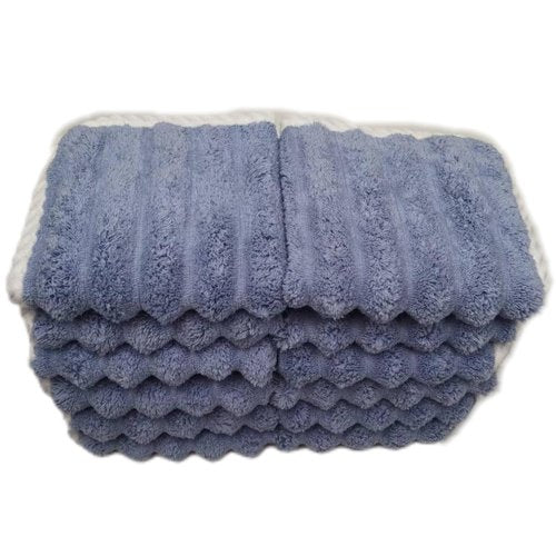 SOFTBATFY Soft Washcloths 12 Pack, High Absorbent Microfiber Ribbed Essential Washcloths for Bathroom, Home, Hotel, Spa, Beach, Pool, Gym (Washcloth - Set of 12, Blue)