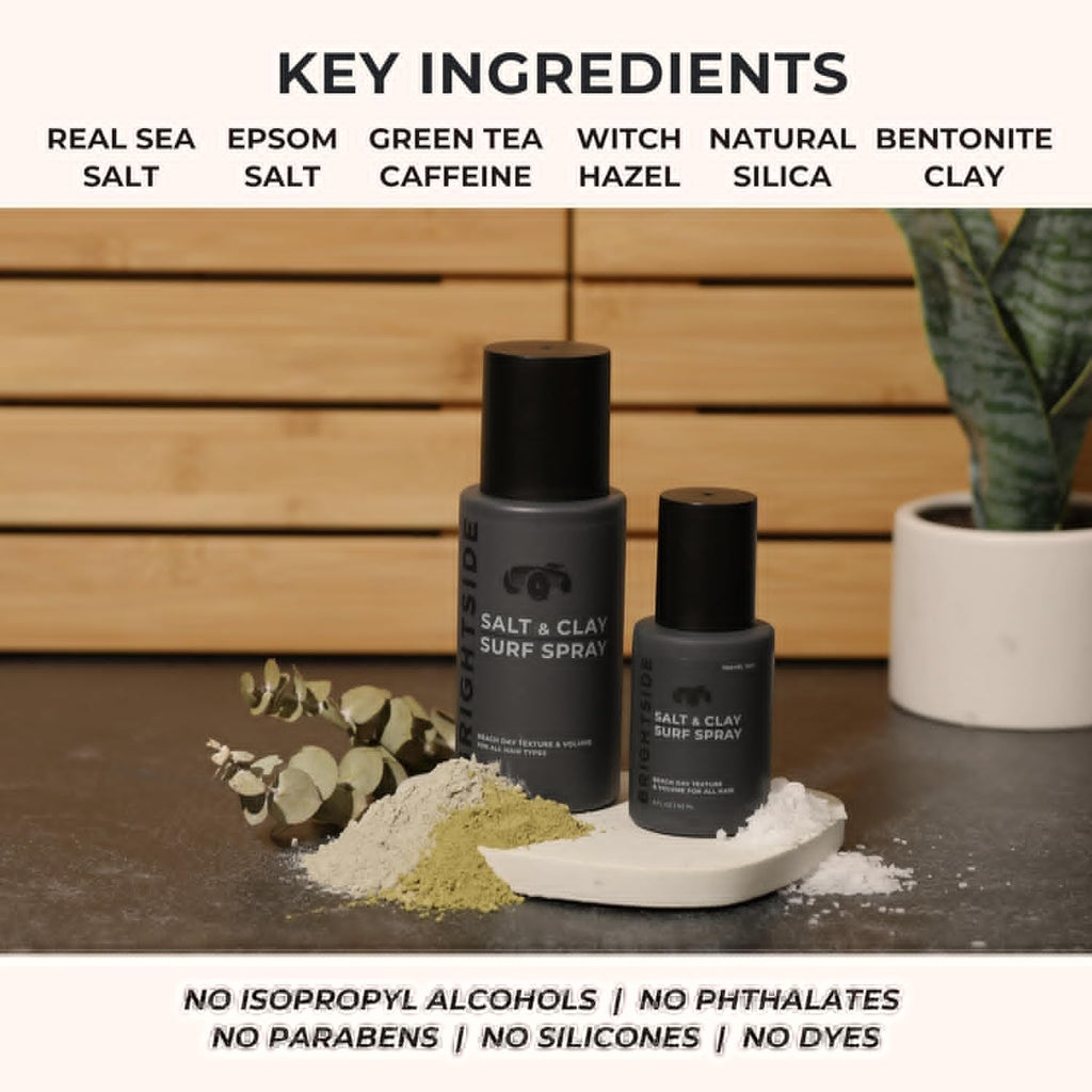 Brightside Salt & Clay Surf Spray - Instant Volume & Texture for Thicker Hair - Hydrating, Alcohol-Free Formula, 3oz Travel Size