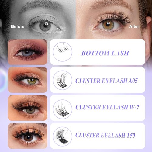Fenshine Cluster Lashes Individual Lashes Kit 3D WISPY LASH KIT 10-18mm Length，4 in 1 DIY Eyelash Extension Individual Soft False for Personal Use at Home