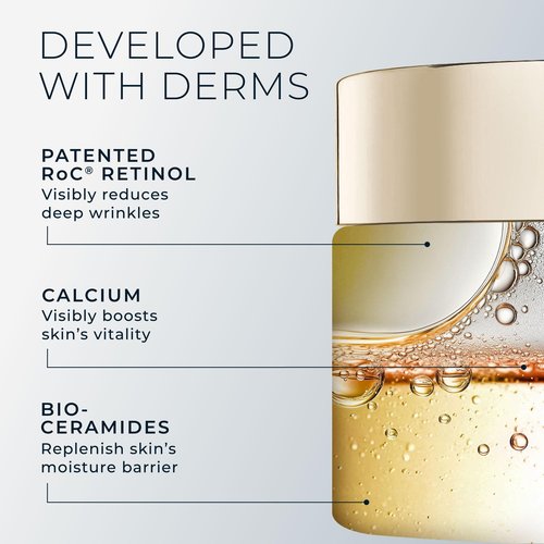 RoC Deep Wrinkle Rich Cream, Fragrance Free, Daily Anti-Aging Firming Cream For Persistent Dryness & Younger-Looking Skin For Women & Men, With Line Smoothing Eye Cream Packette, 1.7oz