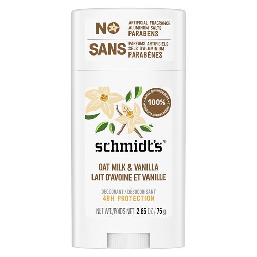 Schmidt's Vegan Deodorant - Aluminum-Free Vanilla & Oat Milk | 24-Hour Odor Protection, 2.65 oz