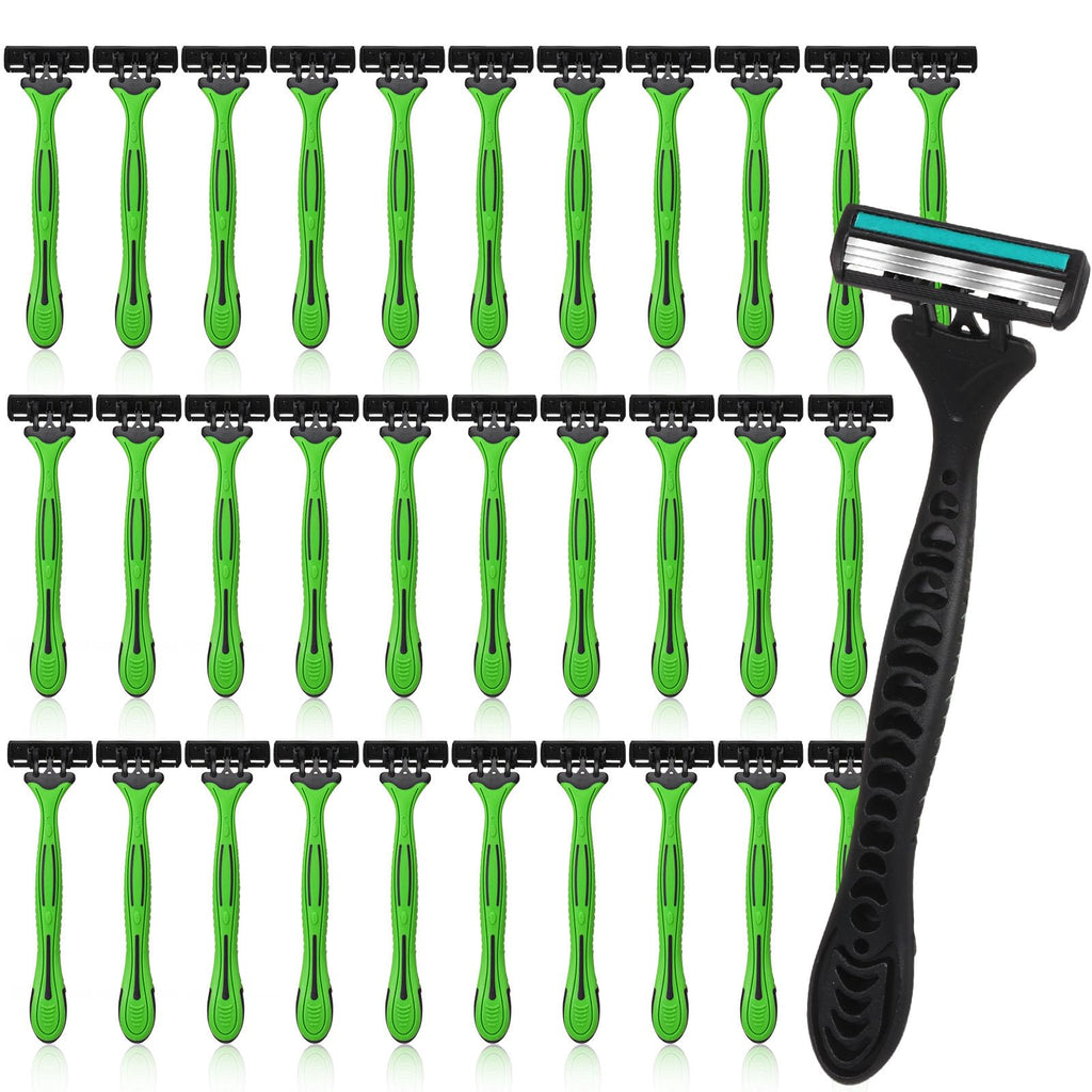 Wovnet 32 Pcs Men's Disposable Razors Bulk 3 Blade Shaving Razors for Sensitive Skin Comfortable Head Shave Easter Gifts