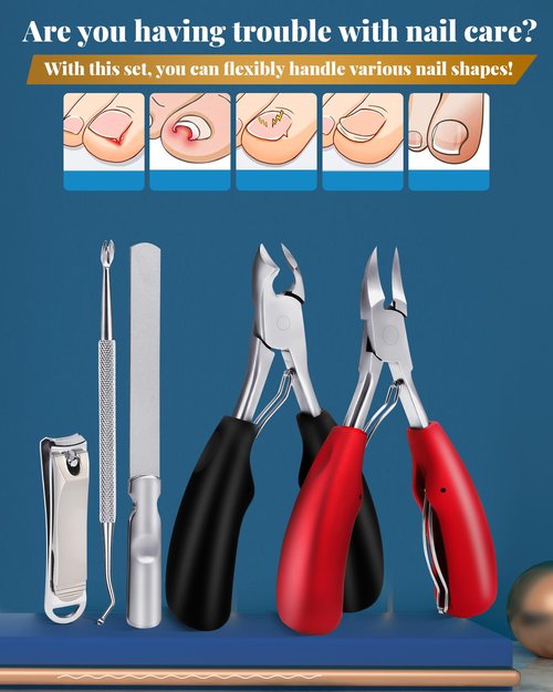 Tisojpod 5Pcs Toenail Clippers Set for Ingrown Toenail & Thick Toenails,Nail Clippers Set for Seniors Men Women,Ingrown Toenail Clippers,Professional Heavy Duty Toenail Clippers for Thick Toenails