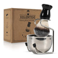 VALENTISE Shaving Brush, 3 In 1 Shaving Brush Set Includes Stainless Steel Shaving Stand and Bowl, Synthetic Badger Hair Shave Brush for Men's Shave Gift