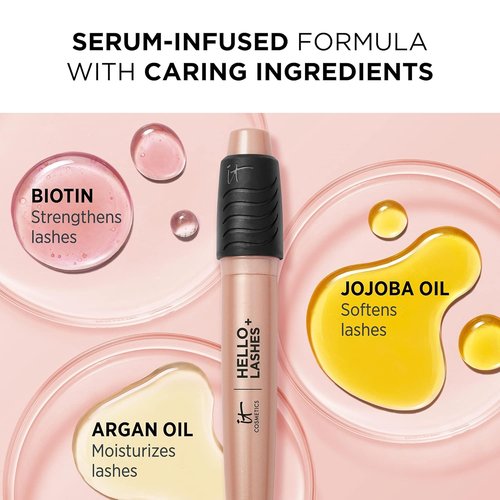 IT Cosmetics Hello Lashes+ Volumizing Mascara & Lash Serum - Easy Removal Formula with Biotin & Oils - 0.28 fl oz