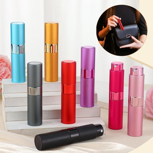 Honeydak 16 Pack 8 ml Refillable Perfume Atomizer Mini Refillable Spray Travel Bottles Empty Cologne Sprayer Portable Fragrance Atomizer with Funnel, Dispenser, Pipettes, Bag(8 Colors)