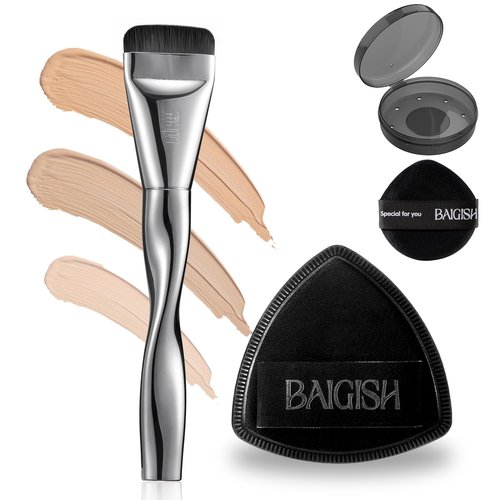 BAIGISH Makeup Sponge 1 Powder Puff +1 Smooth Foundation Brush for Liquid, Cream and Makeup,Super Soft, Makeup Blender, Latex Free Seamless Flawless Soft Setting Couple Set