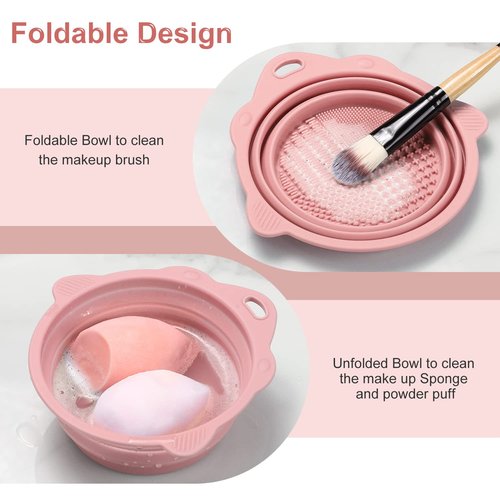 Etercycle Foldable Silicone Makeup Brush Cleaner Bowl - Portable Tool for Brushes & Sponges (Pink)