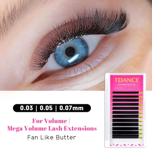 TDANCE Cashmere Easy Fan Lash Extensions Self Fanning Volume Lash Extension D Curl 0.07mm 8-15mm Matte Black Mega Volume Eyelash Extensions(0.07-D,8-15mm)