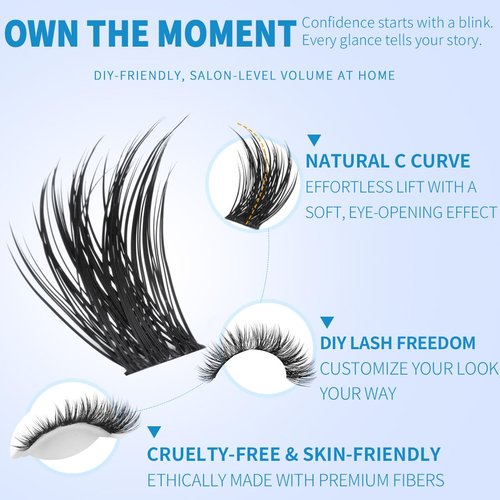 Kiromiro Lash Clusters 10-16mm Cluster Eyelash Extensions Wispy DIY Cluster Lashes Extension 144pcs Individual Lashes Nautral Eyelash Clusters C Curly Lashes Clusters