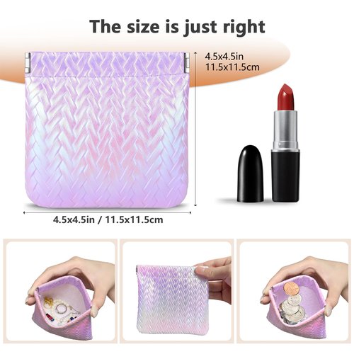 MXXUUOOM 4 PCS holographic Pouch Bags Mini Makeup Bag for Purse, Coin Purse & Purse Pouch Set,Self-Closing Cosmetic Organizer for Women, Waterproof Faux Leather for Lipstick, Coins & Daily Essentials