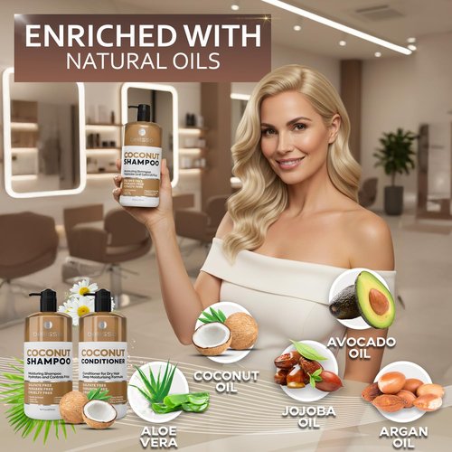 Skiennix Coconut Shampoo & Conditioner Set - Sulfate-Free, Deep Moisturizing Formula for Dry, Damaged Hair | 16 Fl Oz (Set of 2)
