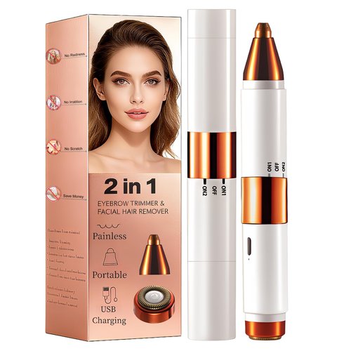 Gadhevia 2-in-1 Painless Eyebrow Trimmer & Flawless Facial Hair Remover for Women - Gentle Dual Head Design for Brows, Lip, Chin, Cheeks - Rechargeable Type-C(White A)