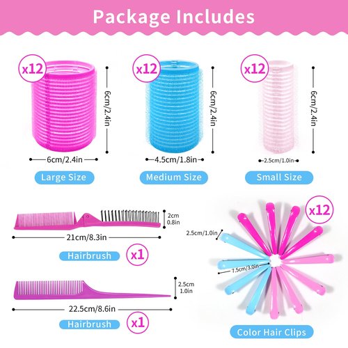 Skiennix Hair Rollers Set - 50PCS Volume Curlers with 12 Clips & 2 Combs | Ideal for Short to Long Hair