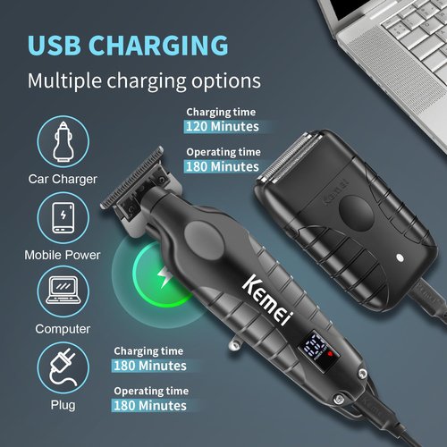 KEMEI Professional Electric Foil Shaver for Men, Beard Trimmer & Men's Grooming Set, Foil Shaving Kit and Bald Head Precision Trimmer, Cordless and Rechargeable with USB, Gifts for Men