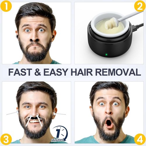 Nose Wax Kit, 120g Wax Beads, Nose Hair Wax for Men and Women, 15-20 Uses Painless Nasal & Ear Hair Removal With 40 Applicators, Wooden Sticks, Balm Wipes and Moustache Guards | Lasts up to 5 Weeks