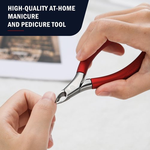 FVION Cuticle Trimmer – Professional Cuticle Nippers, Rubber Coated Handle Manicure Tools – Stainless Steel Cuticle Cutter for Nails (5mm), Red