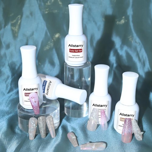 Allstarry Reflective Glitter Gel Nail Polish, 15ml/0.5 Fl Oz Shimmer Sparkle Diamond Glitter Gel Polish UV LED Curing Soak Off Home DIY Nail Salon for Nail Art Disco Party Nightclub Wedding - Silver