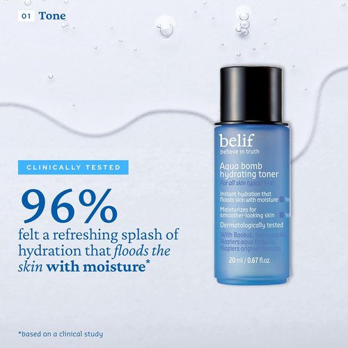 Belif Aqua Bomb Hydration Set - Korean Skin Care Gift for Mom | Includes SPF 45, Toner & Eye Serum