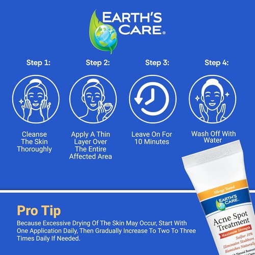 Earth's Care Acne Spot Treatment - 10% Sulfur Cream for Cystic Acne, Pimples & Blackheads | 0.97 OZ Tube