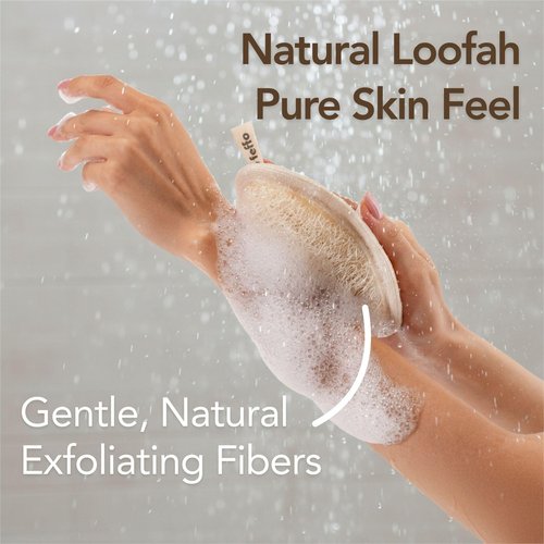 Feffo Natural Loofah Sponge for Body Scrub, Exfoliating Body Scrubber & Loofah with Handle, Exfoliating Pads, Loofah for Women, Men & Kids (2 Count - 1 Pack, Oval)