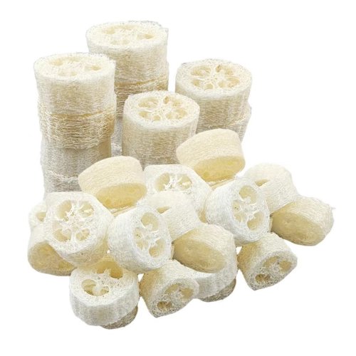 ENLAYER 25PCS Natural Loofah Slices, Reusable Natural Loofah Cuts for Cleaner Sponge Scrubber, Facial Soap Holder and DIY Customize Soap Tools with 1 Storage Bag (Diameter 2In, Thick 1In)