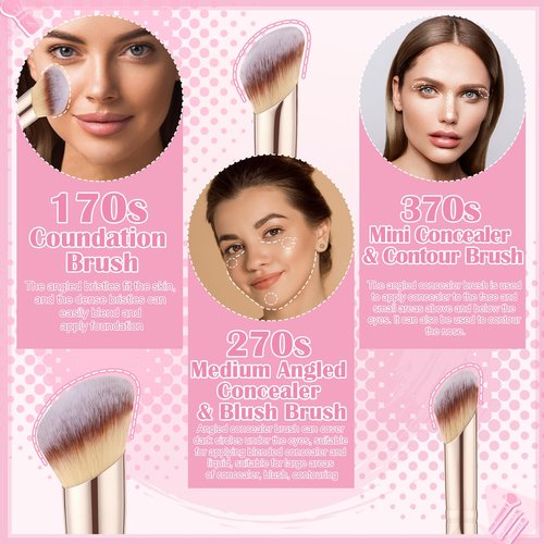 5Pcs Angled Foundation Brush Concealer Brush Multifunction Makeup Brushes Set Angled Contour Brush 170S,270S,370S for Concealer,Foundation,Powder,Eyeshadow,Contour