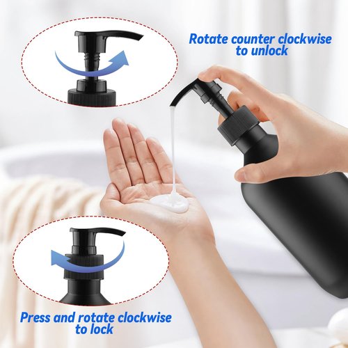 BOSMOIW 3 Pieces 500ML/17OZ Black Matte PET Soap Dispenser,Plastic Shampoo Pump Bottle,Empty Hand Soap Containers,Bathroom Countertop Pump Dispensers for Shampoo,Conditioner,Shower Gel,Massage Oil