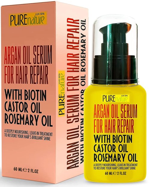 Moroccan Argan Oil Hair Serum - Hydrate and Repair Frizzy, Damaged Hair - Heat Protectant for Curly & Straight Styles