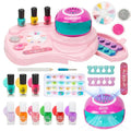 Kids Nail Polish Set for Girls, Nail Art Kit with Nail Dryer, 9 Peel Off Washable Polish, 24 Press on Fake Nails, Glitter Powder, Gifts for Girls Ages 6-12