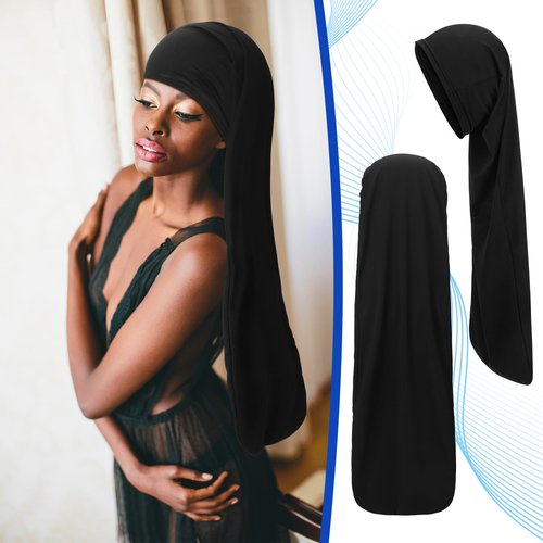 Twistover 2 Pcs Jumbo Dreadlock Cap Hair Dreads Head Wrap Loc Wraps for Dreads Hair Accessories for Men Women Sleeping(Black,Black,30 Inches)