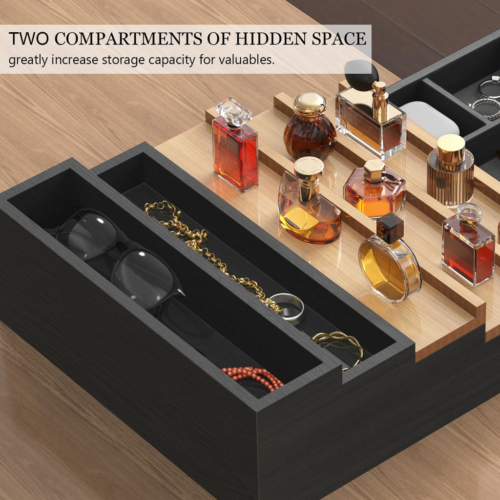 Zaldia Wooden Cologne Organizer for Men 5 Tier of Perfume Display Holder of Drawer & 2 Hidden Compartments Larger Storage Space Mens Perfume Organizer Shelf Stand,Gift for Man (5T-Black Walnut)