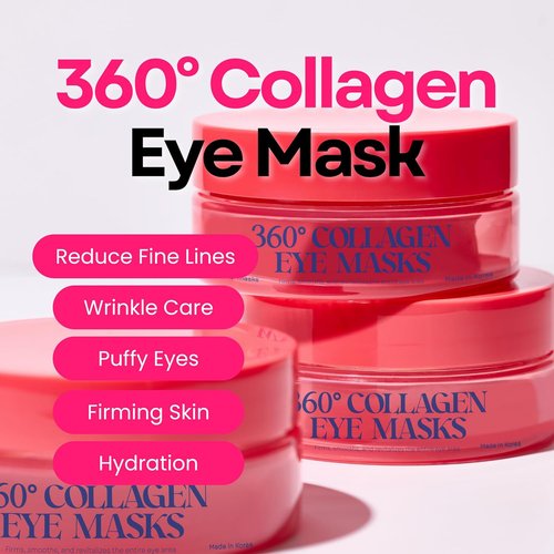 Skiennix 360° Collagen Eye Masks - Korean Under Eye Patches for Fine Lines & Dark Circles, 50 Masks