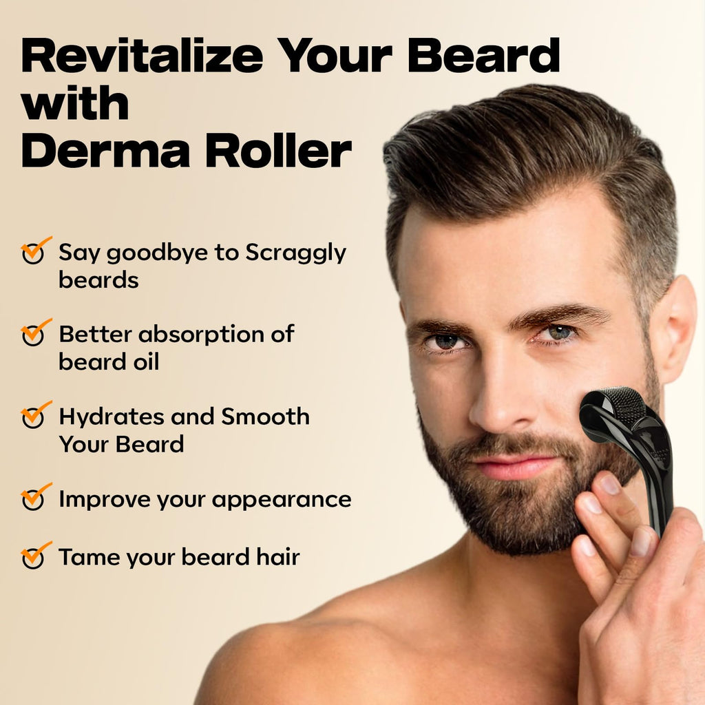 Waking Forest Derma Roller 0.25mm & Beard Oil(1oz), Sandalwood Beard Kit, Microneedle Beard Roller with 540 Titanium, Natural Moisturize with Vitamin E Beard Oil for Men, Fathers Boyfriend Dad