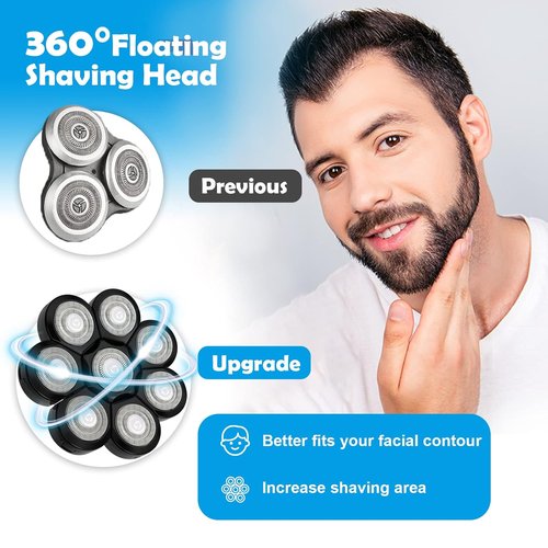 Skiennix Electric Shaver Replacement Heads - 8D Stainless Steel Rotary Blades for Bald Head Razor (8 Black Heads)