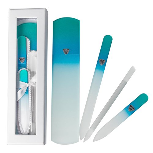 Bona Fide Beauty | Handmade Czech Glass Manicure & Pedicure Gift Set - 4PC in Blue with Foot File & Cuticle Pusher