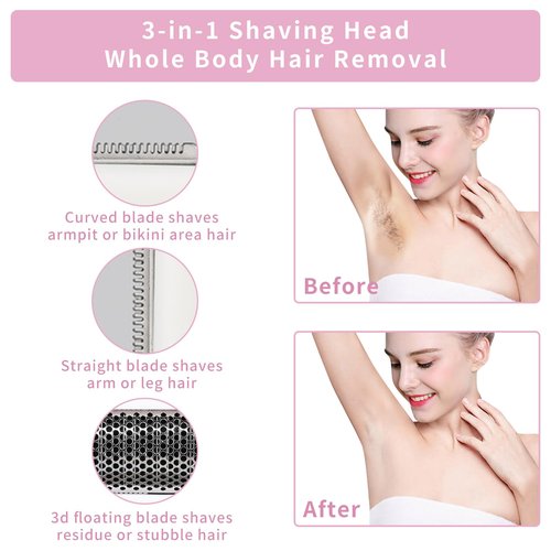 Beanify Electric Razor for Women Men,4 in 1 Painless Ladies Wet & Dry Body Razors and Facial Hair Remover,Rechargeable Led Display Hair Removal Kit for Nose Face Body Leg Bikini Arm Hair