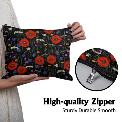 Cafl Boho Wildflower Makeup Bag Floral Botanical Cosmetic Bag for Women Large Capacity Make Up Bag Portable Travel Toiletry Pouch Organizer 10 * 8inch