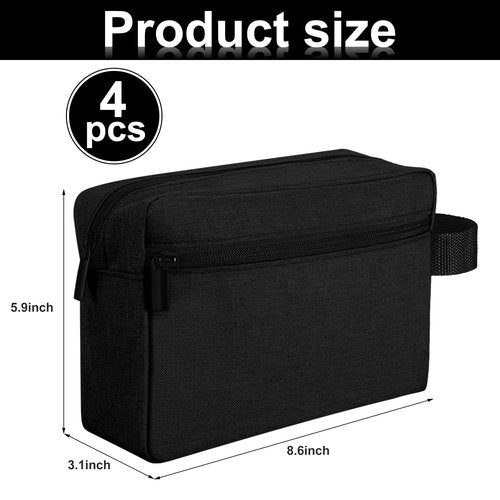 4 Pcs Toiletry Bag Water Resistant Shaving Toiletry Travel Cosmetic Bag for Men Portable Storage for Women Makeup Pouch Organizer with Large Capacity for Toiletries(Black,Plain)
