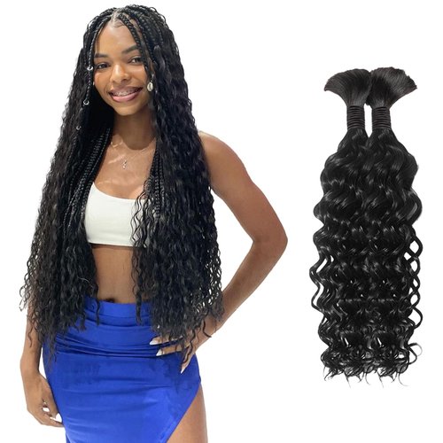 Boho Hair for Braiding 16 Inch Human Curly Hair for Knotless Braids 2 Bundles 100g Water Wave Bulk Human Hair for Braiding (Natural Color, 16 Inch)
