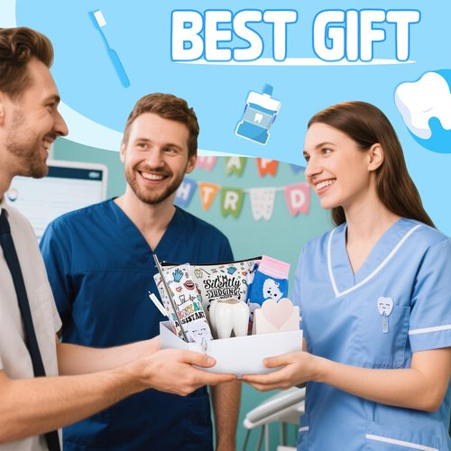 Patelai 6 Pcs Dental Hygienist Gifts for Women 20 oz Cup Makeup Bag Ceramic Toothbrush Pot Socks Tooth Shape Felt Badge Holder Keychain with Box Christmas Dentist Gift for Dentist Assistant Coworkers