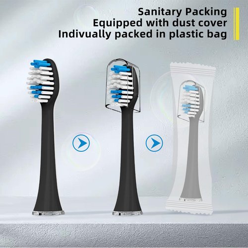 Toothbrush Replacement Heads Compatible with Acteh Toothbrush,with Dust Cover Caps,10 Pack (Black, Medium)