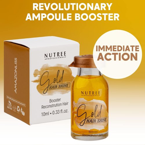 Nutree Professional Gold Hair Shine Ampoule - Deep Conditioning Serum with Shea Butter & Amino Acids | 0.33 fl oz