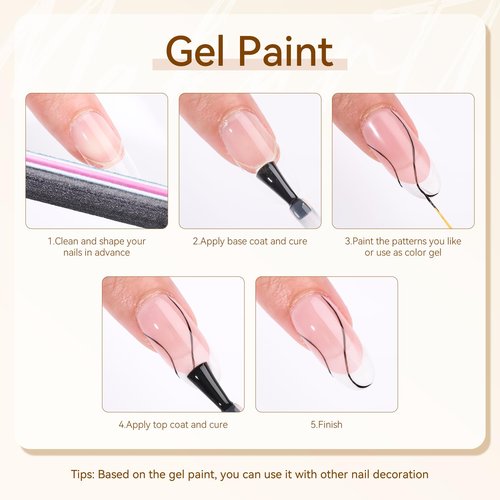 Makartt Gel Paint for Nail Art Set: 6 Colors No Wipe Solid Gel Polish for DIY Design at Home, Soak Off UV LED Manicure, Silver White Black Red Gold Nude